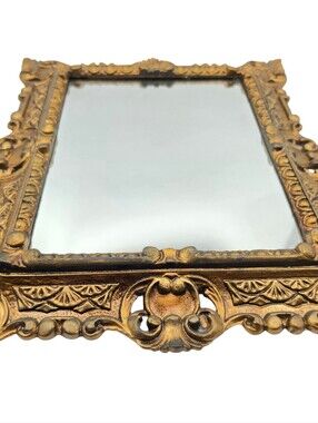 Vintage Italian Florentine Mirror Baroque Rococo Ornate Carved 17x14.5”